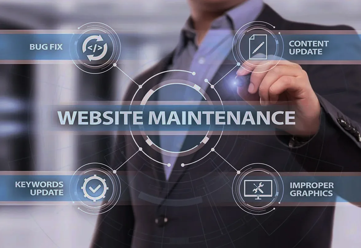 Website maintenance concept: updates, bug fixes and search optimization